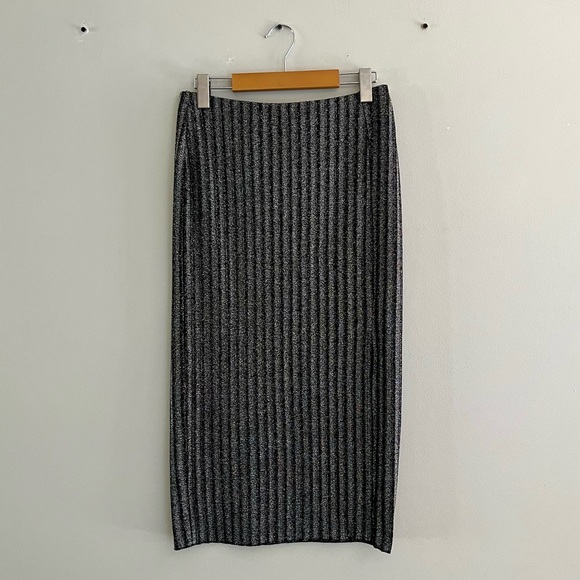 NWT H&M Silver and Black, Sparkly, Striped Pencil Skirt - Picture 1 of 8